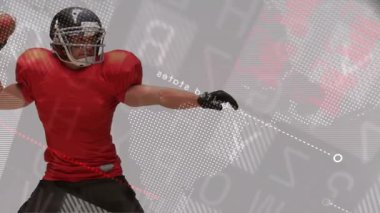 Erkek futbolcu atölyeye giriş kartı atıyor, harita haritası analizleri gösteriyor. Sporcu, spor, dijital, analitik, performans, fütüristik, hareket