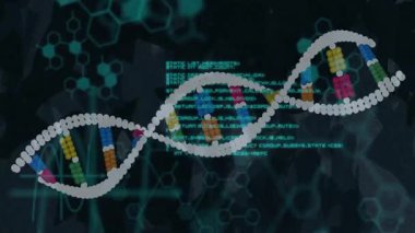 3 boyutlu DNA sarmalı, karede dalgalanarak altıgen kaplamalı nükleotit kümelerini gösteriyor. Fütürist, bilimsel, moleküler, teknoloji, dijital, soyut, yenilik