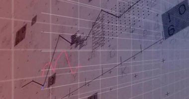 Kapalı ızgarada soyut finansal veri görselleştirmesi, yüzde etiketli kırmızı mavi çizgi grafiklerini gösteriyor. Veri analizleri, iş zekası, grafik tasarımı, dijital arayüz, kurumsal teknoloji, eğilim analizi, profesyonel görselleştirme