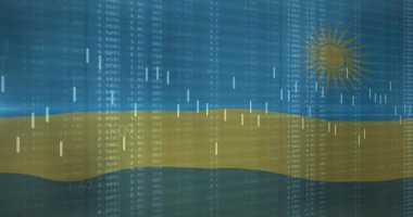 Dalgalı kurdele, üzerinde yüzen şamdan çubukları ve altın güneş bulunan karanlık veri panelinde hareket ediyor. Analizler, görselleştirme, soyut, modern, finansal, dijital, canlı