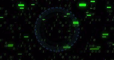 Yüzen yeşil çift haneli rakamları gösteren sanal arayüz ve mavi dairesel göstergelerle örtülü arızalar. Gelecekçi, siber güvenlik, dijital, teknoloji, soyut, yenilik, veri görselleştirme