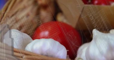 Bulanık yastıkların üzerinden akan fütüristik finansal grafikler çizgi grafikleri ve göstergeleri gösteriyor. Teknoloji, analitik, görselleştirme, ekonomi, yenilik, dijital, iş