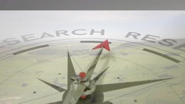 Yeşil alanlar üzerinde düz dizayn pusula rehberliği araştırması, keşif yolunun altını çizmek. Navigasyon, keşif, keşif, strateji, yenilik, kırsal, manzara