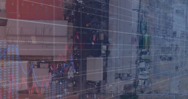 Arazi doldurma ve şebeke üzerinden veri işleme grafiği. Küresel teknoloji, finans ve dijital arayüz kavramı dijital olarak oluşturulmuş görüntü.