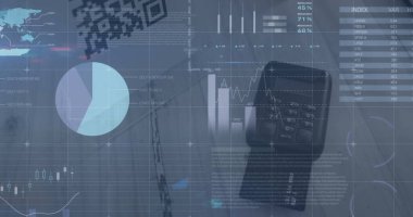 Finansal veri işleme ve ödeme terminali istatistikleri. Küresel iş, finans ve veri işleme kavramı dijital olarak oluşturulmuş görüntü.