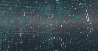 Gri arkaplanla mikro işlemci bağlantıları üzerinden veri işleme resmi. Siber güvenlik ve iş teknolojisi kavramı