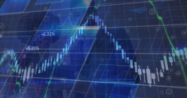 Şebeke üzerinde finansal veri işleme resmi. Global, dijital arayüz teknolojisini ve dijital olarak üretilen görüntü ağ konseptini finanse eder.