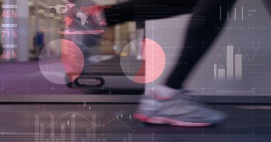 Veri işleme görüntüsü ve güçlü insan egzersizi istatistikleri. Spor fitness ve veri işleme konsepti dijital olarak oluşturulmuş görüntü.
