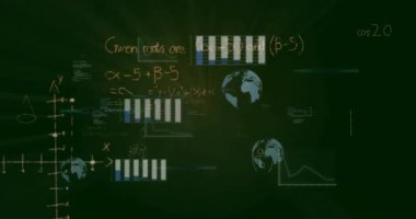 Matematik formüllerini, grafikleri, kod parçalarını ve grafik çizgilerini gösteren tebeşir şeklindeki görüntü. Eğitim, veri görselleştirme, dijital arayüz, analitik, bilimsel, bilgi, kurumsal
