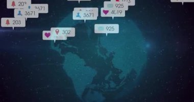 Dijital küre merkezde canlandırılıyor, kabarcık ölçümleri parlayan kozmik ızgaranın etrafında dönüyor. Global, teknoloji, yenilik, fütüristik, ağ, bağlantı, veri