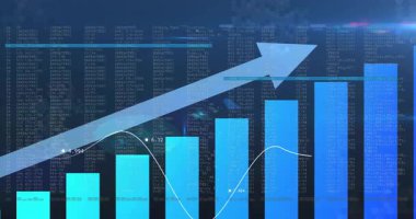 Veri canlandırma canlandırması torpido gözünde, yükselen çubukların çizgi hex ızgarası örtüsünü gösteriyor. Analizler, gösterge paneli, gelecek, teknoloji, büyüme, dijital arayüz