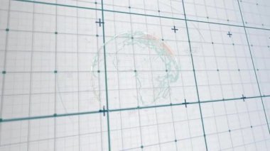 Kablo çerçeve başı hologramı ızgara arayüzü üzerinde yüzüyor ve deniz mavisi düğümleri ve artı işaretler gösteriyor. Fütürist, dijital, teknoloji, arayüz, görselleştirme, veri, sinirsel