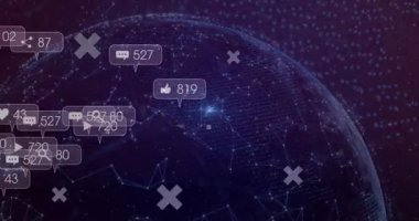 Yıldızlı veri alanında yüzen mavi dijital baş silueti sayısal ikon örtüleri yayıyor. Teknoloji, yenilik, fütürizm, veri görselleştirme, dijital arayüz, siber, ağ