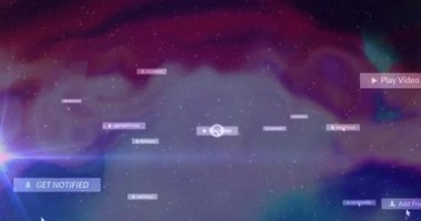 Mor pembe nebula üzerinde yüzen UI bildirim etiketleri, sergilenen çan simgesi simgesi hareketi fark edilir. Fütürist, dijital, boşluk, arayüz, teknoloji, canlı, sürükleyici