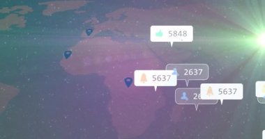 Kozmik dünya haritasında sosyal ölçümlerle birlikte kullanıcı artı simge yüzen merkezi konuşma balonu. Dijital, geleceksel, arayüz, bağlantı, analitik, teknoloji, yenilik