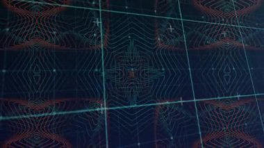 Düz dizayn Cyan Altıgen, koyu mavi üzerinde turuncu aksanla parlıyor. Fütürist, soyut, dijital, canlı, geometrik, teknoloji, modern