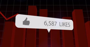 Sosyal medya, konuşma baloncuğu hareketini gösteren kırmızı çizelge sütunlarında 3D olarak canlandırılmayı seviyor. Sanal, veri, analitik, dijital, bilgi, teknoloji, büyüme