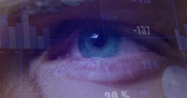 Biyometrik göz taraması ve sayısal grafikler, ızgara çizgileri ve turta parçalarıyla HUD örtüşmesi. Siber güvenlik, veri görselleştirme, biyometrik, teknoloji, arayüz, fütüristik, analitik