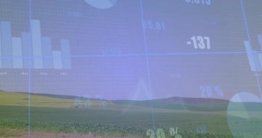 Ocak-Haziran verilerinin yer aldığı yarı şeffaf bar tablosu ile kırsal manzara gösteriliyor. Peyzaj, veri görselleştirme, tarım, kırsal, bilgi, doğal, analitik