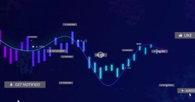 Düz dizayn paneli, mor şamdanlar, akan cyan çizgiler, yüzen eylem düğmeleri. Teknik arayüz, veri görselleştirme, dijital tasarım, modern ui, finansal analiz, kurumsal teknoloji, soyut arkaplan