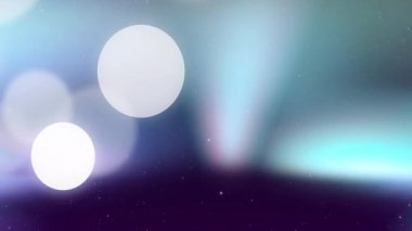 Soyut ışık küreleri, karanlık arkaplanda üç boyutlu olarak kıvrılarak köşegen ışınları yayıyor. Dijital, fütüristik, enerjik, kozmik, çevresel, minimalist, ruhani