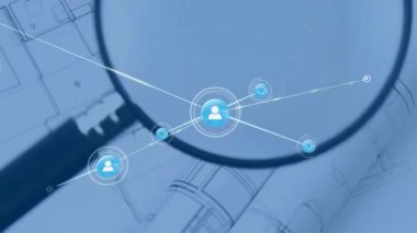 Yüzen kullanıcı ve sohbet simgeleri parlayan çizgiler üzerinden birbirine bağlanıyor, camlar havada süzülüyor. Ağ, bağlantı, dijital, soyutlama, teknoloji, fütüristik, iletişim