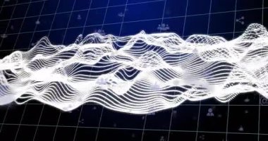 Donanma şebeke düzleminde hareket eden beyaz ağ yapısı, yüzen sosyal medya simgeleriyle birlikte üç boyutlu. Soyut, dijital, fütürizm, teknoloji, siber uzay, yenilik, 3d