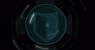 Ekranda dönen, bölünmüş halkalar ve parlayan parçacıklar gösteren fütüristik mavimsi dairesel grafikler. Fütürist, arayüz, teknoloji, hud, dijital, soyut, yenilik