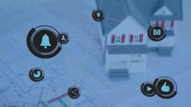 Mavi üzerine düğümleri bağlayan ağları görselleştiren ağlar, kamera simgesi etrafında eşmerkezli halkalar. Dijital, bağlantı, fütüristik, teknoloji, siber, arayüz, soyut