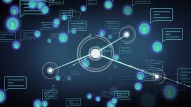 Işık saçan düğümler, sohbet baloncukları ve avatar simgeleriyle ağ grafikleri canlandırılıyor. Gelecek, bağlantı, yenilik, teknoloji, soyutlama, siber, dijital