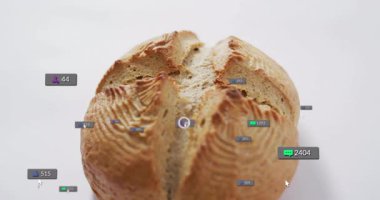 Dijital ölçümlerin altında yüzen zanaatkar somunu baş parmakları, yorumları ve takipçileri gösteriyor. Fırın, yemek, minimalizm, dijital, analitik, modern, aşçılık