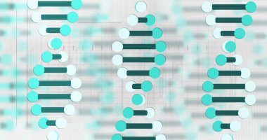 Bilimsel veri işleme ve DNA iplikçiklerinin dönmesi. Küresel bilim, tıp ve sağlık hizmetleri kavramı dijital olarak üretilen görüntü.