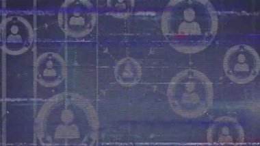 Arızalı ağ diyagramı, statik arıza çizgileri üzerinde okları olan merkezi kullanıcı simgesini döndürüyor. Siber güvenlik, dijital, fütürizm, teknoloji, bağlantı, soyut, veri