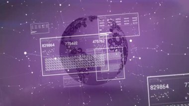 Sahnede yüzen merkezi şeffaf dijital panel, sayısal veri panelleri ve ağ düğümlerini gösteriyor. Futuristik, teknoloji, veri, ağ, dijital, soyut, yenilik