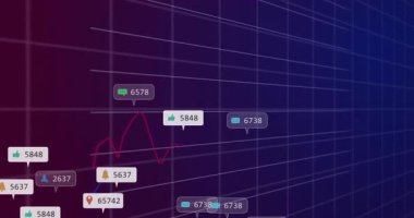 Gradyan panelde veri çizelgesi canlandırılıyor, çağrı ile kırmızı mavi trend çizgileri gösteriliyor. Analizler, veri görselleştirme, gösterge paneli, dijital, grafikler, istatistikler, teknoloji