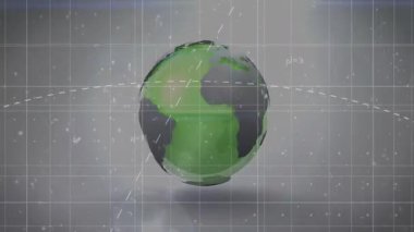 Kimyasal çizimler ve mercek daireleri göstererek yörüngede dönen 3D küre. Coğrafya, yenilik, görselleştirme, dijital, analitik, bilim, teknoloji