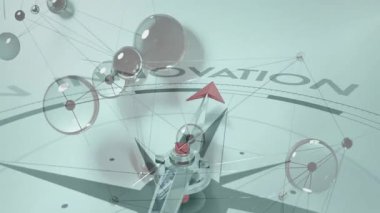 Pusulanın açılması, kürelerin ağ oluşturması, kameraların yenilenmesi. Teknoloji, bağlantı, fütürizm, soyut, dijital, yenilik, ilerleme