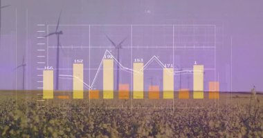 Statik rüzgar türbini başlangıç çizelgeleri zayıflıyor enerji eğilimlerini gösteren çizgileri takip ediyor. Yenilenebilir, sürdürülebilirlik, enerji, veri görselleştirme, çevre, yeşil, grafik