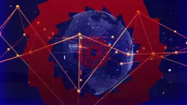 Küresel veri görünümü için ortaya çıkan, dönen ve çizgiler oluşturan dijital küre yüklendiğinde. Teknoloji, veri görselleştirme, yenilik, siber bağlantı, ağ, gelecekçilik