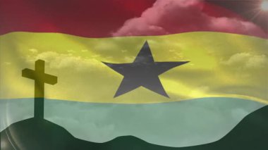 Başlangıçta Gana bayrağı sabit duruyor sonra da milli birliği gösteren tepenin üzerinden siluet sallıyor. Vatanseverlik, sembolizm, sükunet, milliyetçilik, maneviyat, bağlılık, manzara