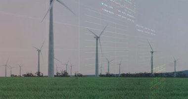 Şebeke zayıflarken ayakta duran türbinler, ortaya çıkan yüzdeler, yükselen çizgiler, batan, görselleştirilen veriler. Yenilenebilir, sürdürülebilirlik, veri görselleştirme, çevre, minimalist, dijital, yenilik