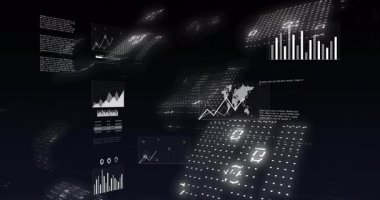 Başlangıçta, veri eğilimlerini göstermek için genişleyen çizgi grafikleri gibi parlayan noktalar görünmeye başladı. Fütüristik, veri görselleştirme, dijital analitik, teknolojik, sürükleyici, dinamik, yenilikçi