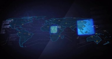 Küresel veri ağına bağlanan altıgen ızgaraları gösteren dijital harita ana hatlarını gösterme boşluğu açılıyor. Gelecek, teknoloji, arayüz, soyut, bağlantı, ağ, siber