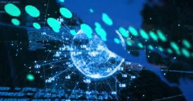 Neon kürede görünen, deniz mavisi veri süpürme kaydırma kayması güncelleme ve görselleştirme metrikleri. Hologram, veri görselleştirme, dijital arayüz, ağ, siber, geleceksel, bilgi