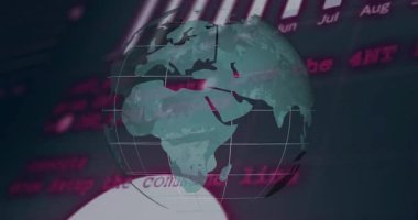 Fırlatma 3D küresel kayan çubuk grafikleri ve aylık eğilimleri gösteren pasta grafiği üzerinde. Gelecekçi, yenilikçi, analitik, veri görselleştirme, teknoloji, dijital arayüz, bilgi