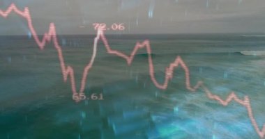 Fırtınalı sahil, kırmızı çizginin düşmesine ve dijital yağmurun dalgalanmasına neden oluyor. Huysuz, dinamik, fütürist, soyut, doğal, okyanussal, gerilim