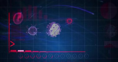 Virüs parçacıkları başlangıç ekseninde sürükleniyor ve çubuklar aylık viral veri büyümesini gösteriyor. Veri, görselleştirme, analitik, grafik, bilgi, dijital, ilerleme