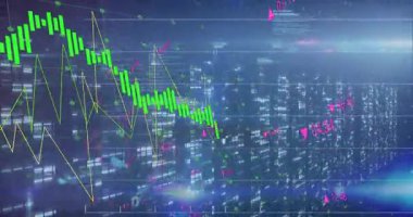 Oynatma başlatıldığında holografik grafik çizelge düşük eğilimi gösterir sonra yukarı doğru eğilir ve hafif bir düşüşten önce yana yatar. Teknoloji, finans, analitik, görselleştirme, dijital, yenilik, yatırım