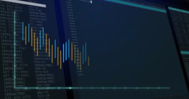 Ekran yüklendikten sonra kehribar mavisi çubuklar büyüyüp veri eğilimlerini görselleştirmek için editörün üzerine kayıyor. Veri görselleştirme, analitik, dijital tablo, teknoloji, iş zekası, veri analizi, yazılım geliştirme
