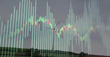 Türbin üzerinde trendleri görselleştiren şamdan çizgileriyle birlikte büyüyen ve kayan parmaklıklar. Yenilenebilir, analitik, doğa, sürdürülebilirlik, izleme, dijital, çevre